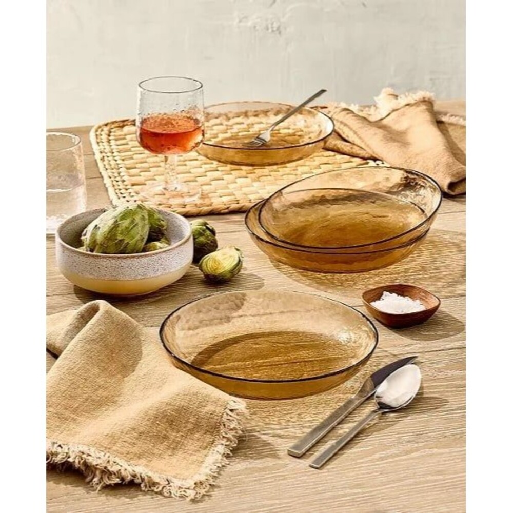 New Macy’s Oake Amber color Sunstone Glass Dinner Bowls